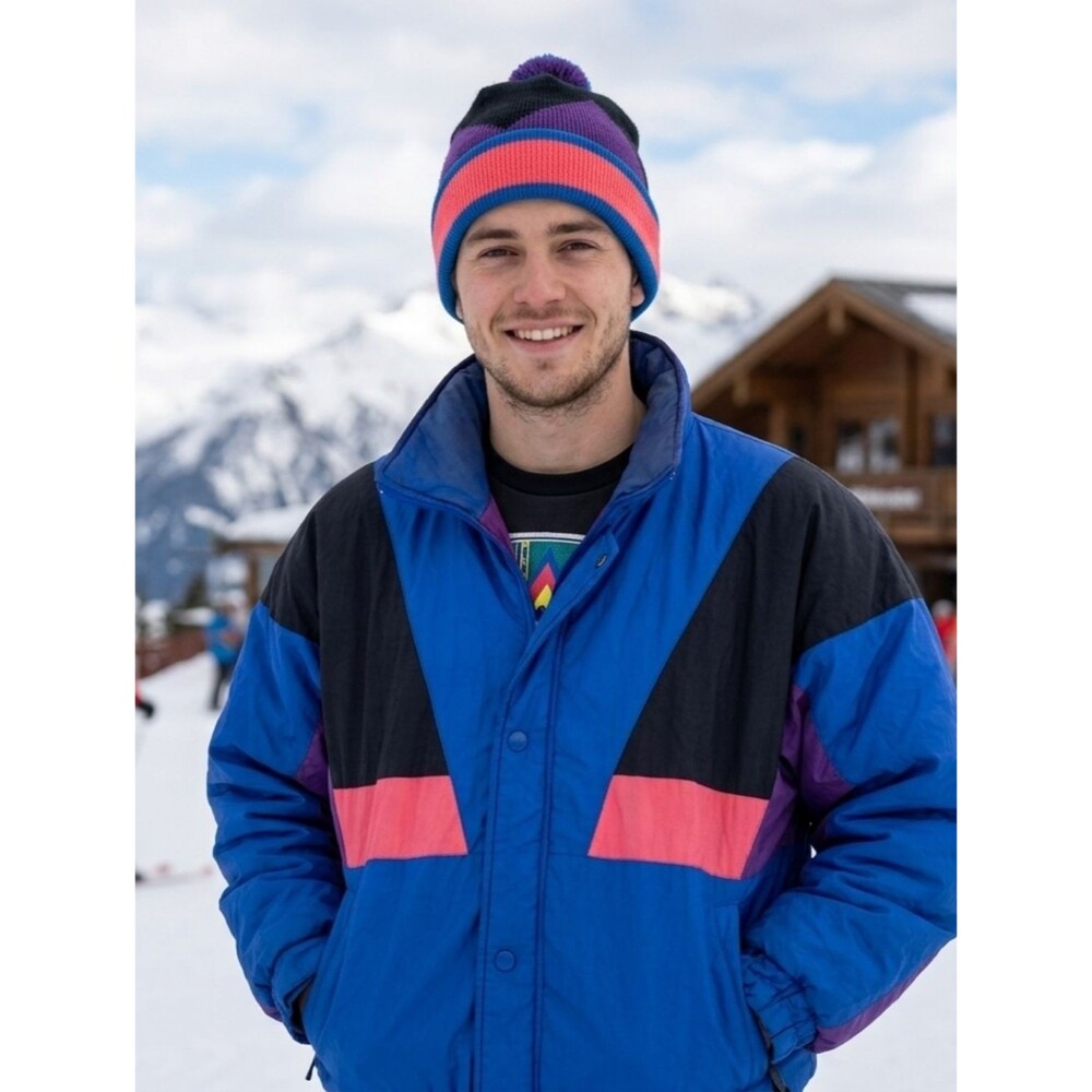Vintage Steep Slopes Ski Jacket Color Block Men Sz L Insulated Blue Purple Pink